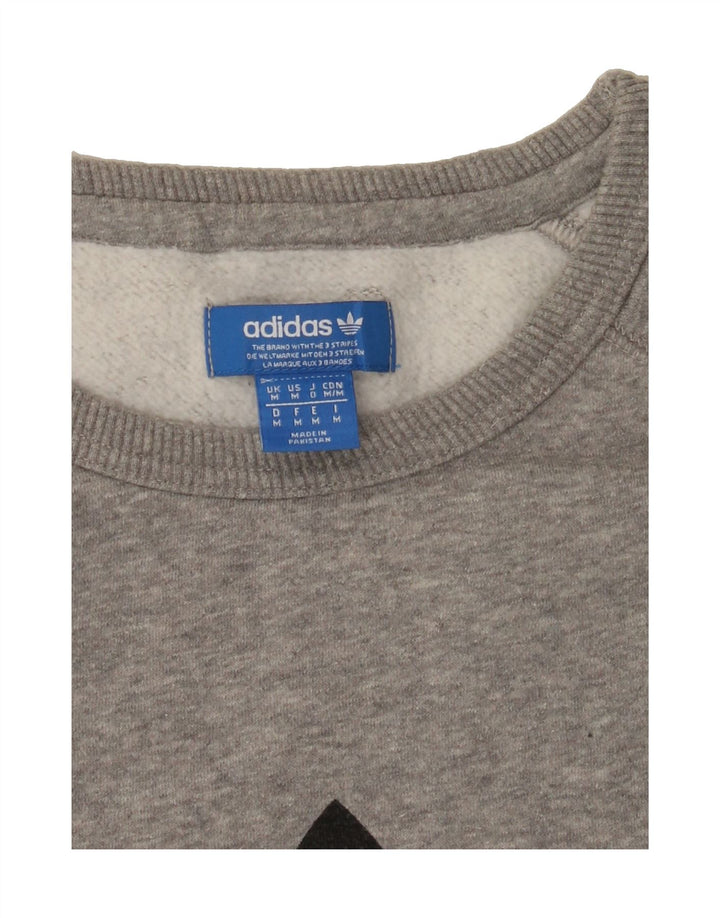 ADIDAS Womens Crop Graphic Sweatshirt Jumper UK 14 Medium Grey Vintage Adidas and Second-Hand Adidas from Messina Hembry 