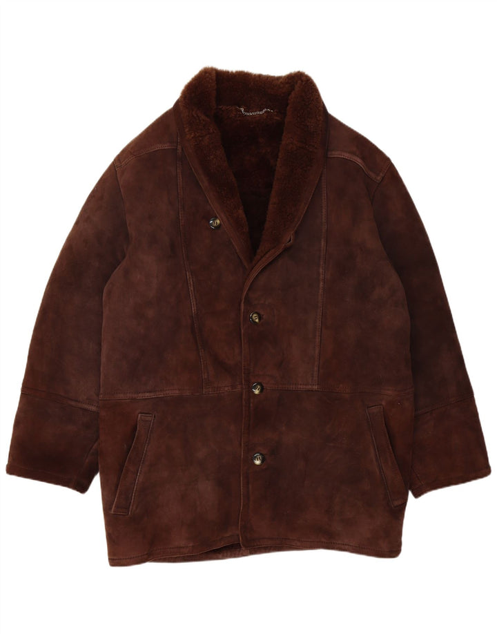 Vintage Mens Shearling Jacket IT 52 XL Brown