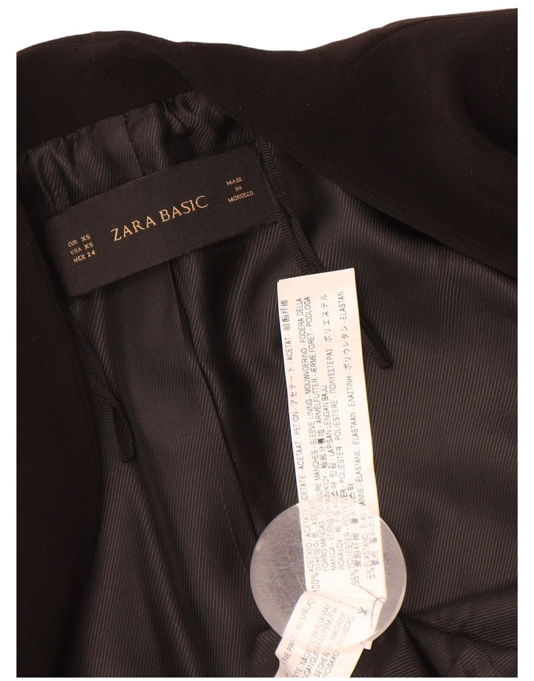 ZARA Womens Open Blazer Jacket UK 6 XS Black Acetate