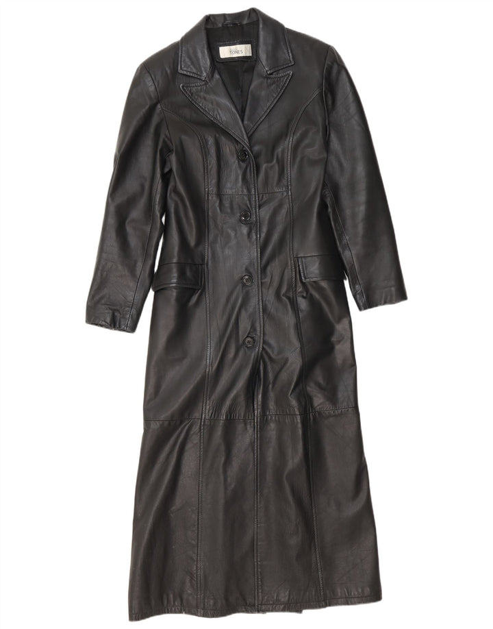 Vintage Damen Ledermantel UK 12 Medium Schwarz