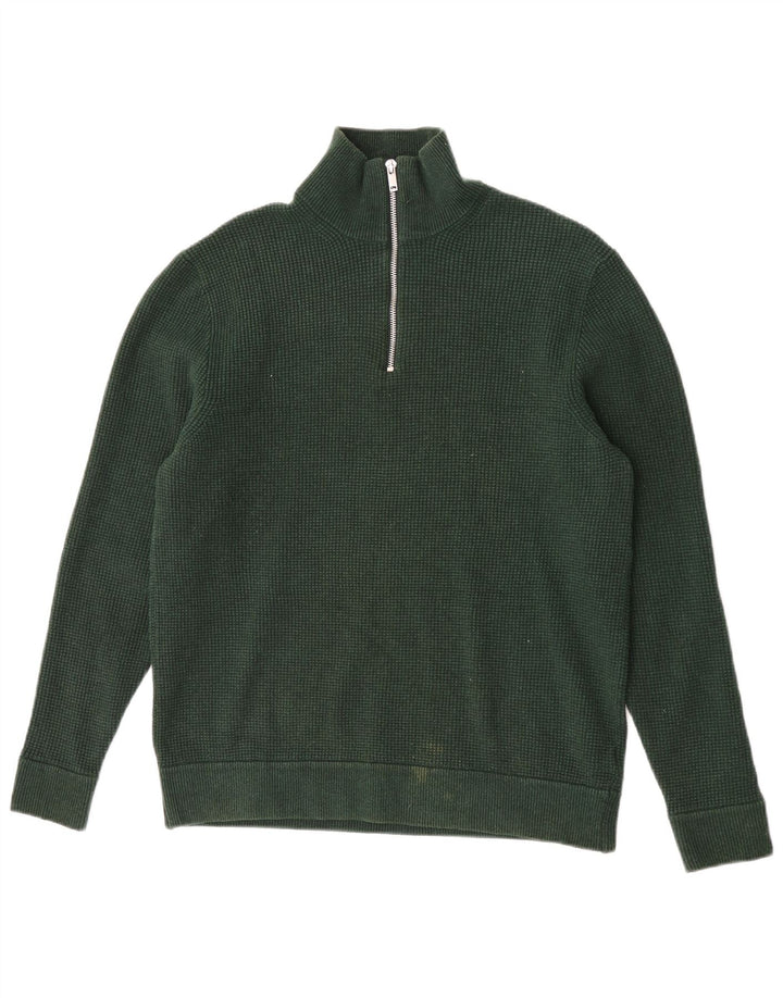 Marks & Spencer Mens Zip Neck Jumper Sweater Large Green Polyester