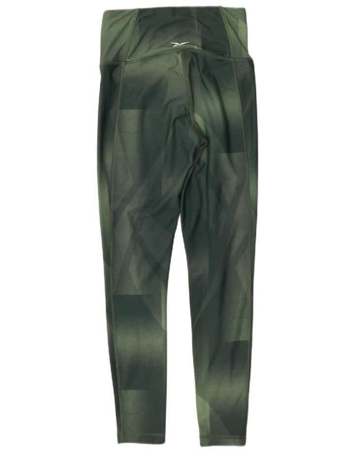 Reebok Womens Speed Wick Leggings UK 10 Small Green Geometric Polyester
