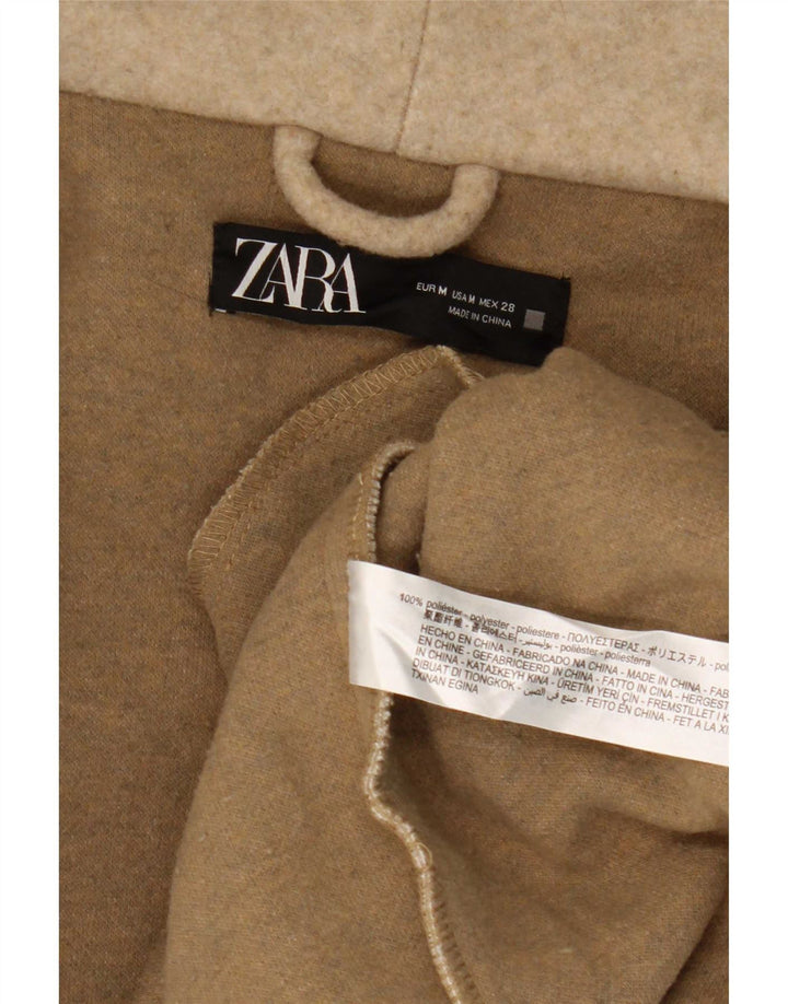 Zara Womens Hooded Overcoat UK 14 Medium Beige Polyester