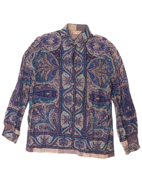 Vintage γυναικείο πουκάμισο μπλούζα UK 16 Large Blue Paisley Silk