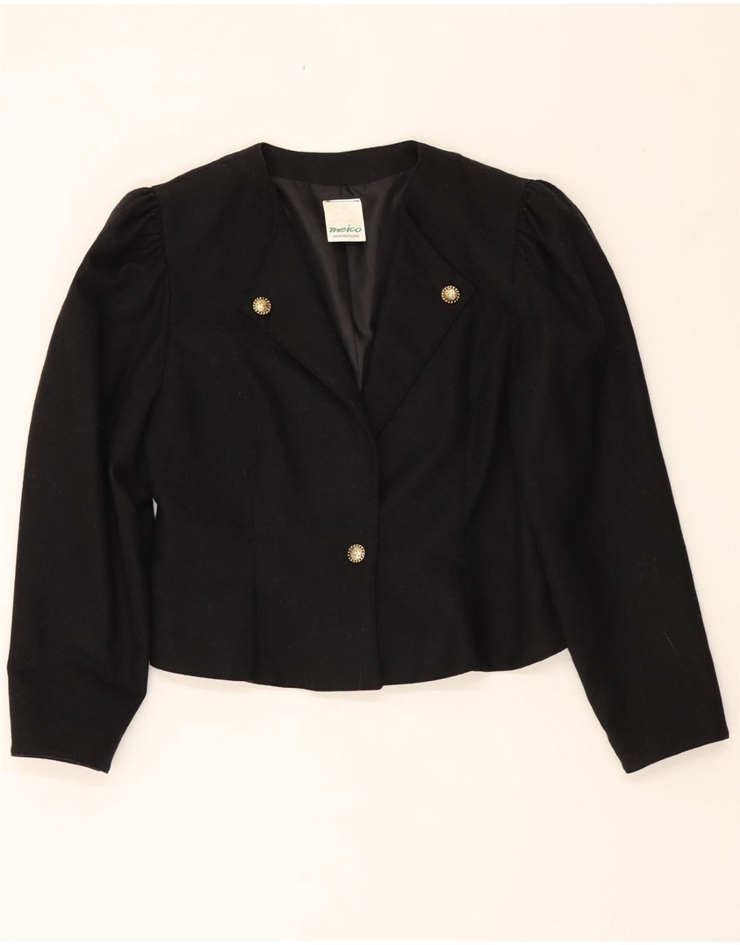 MEICO Womens Crop 1 Button Blazer Jacket IT 42 Medium Black Polyester Vintage Meico and Second-Hand Meico from Messina Hembry 