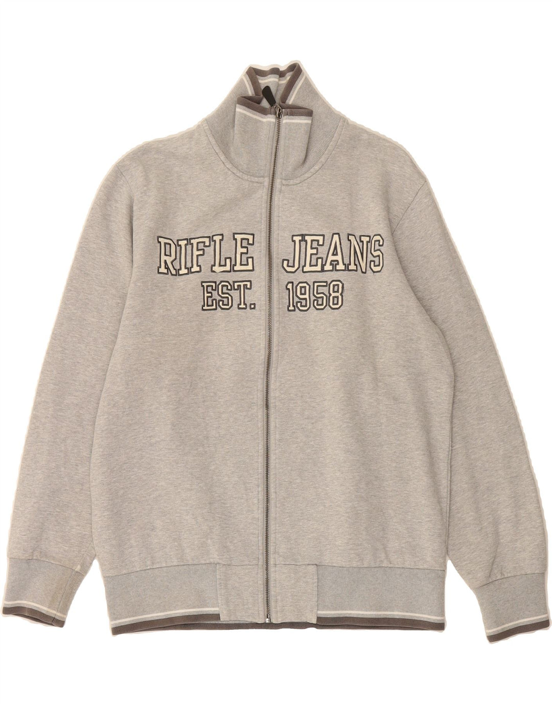 RIFLE Mens Graphic Tracksuit Top Jacket Large Grey Cotton Vintage Rifle and Second-Hand Rifle from Messina Hembry 