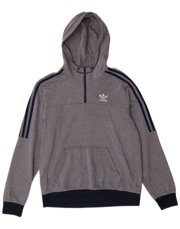 Adidas Mens Zip Neck Hoodie Jumper Small Navy Blue Colourblock Cotton