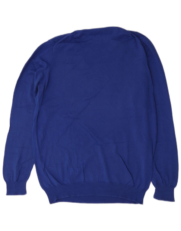 Zara Mens V-Neck Jumper Sweater Large Blue Cotton