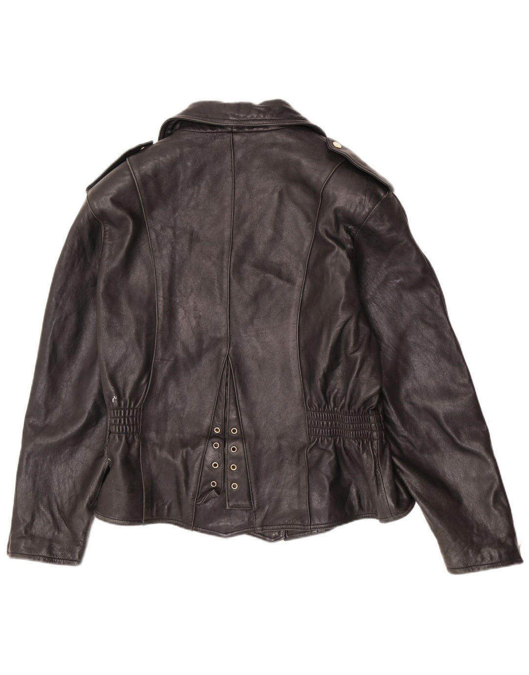 Vintage mujer cuero biker chaqueta EU 40 medio negro