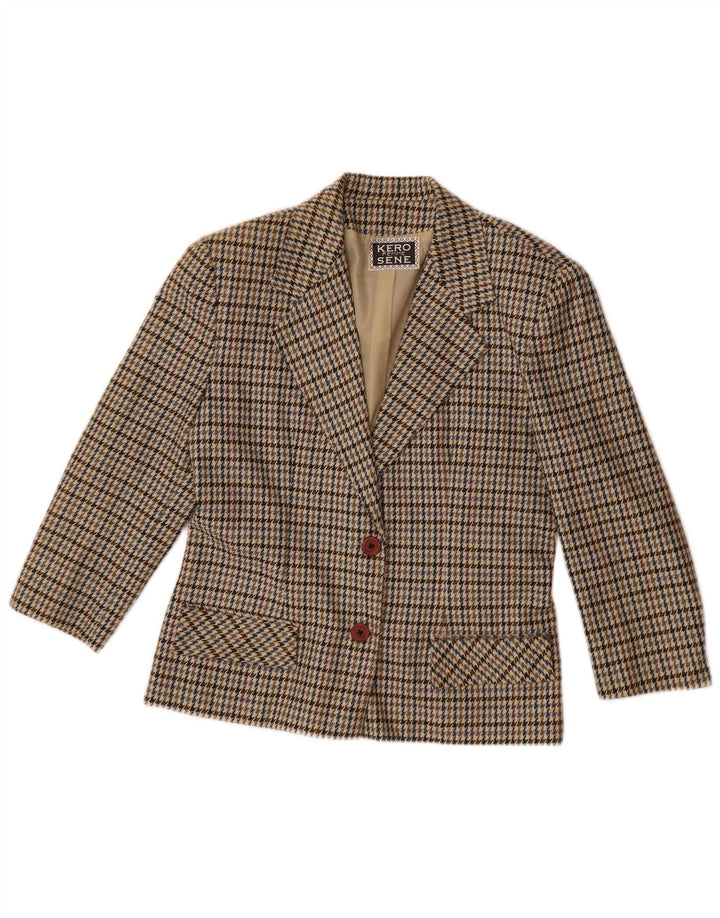vintage Femme 2 Bouton Blazer Veste UK 14 Grand Pied-de-poule Beige