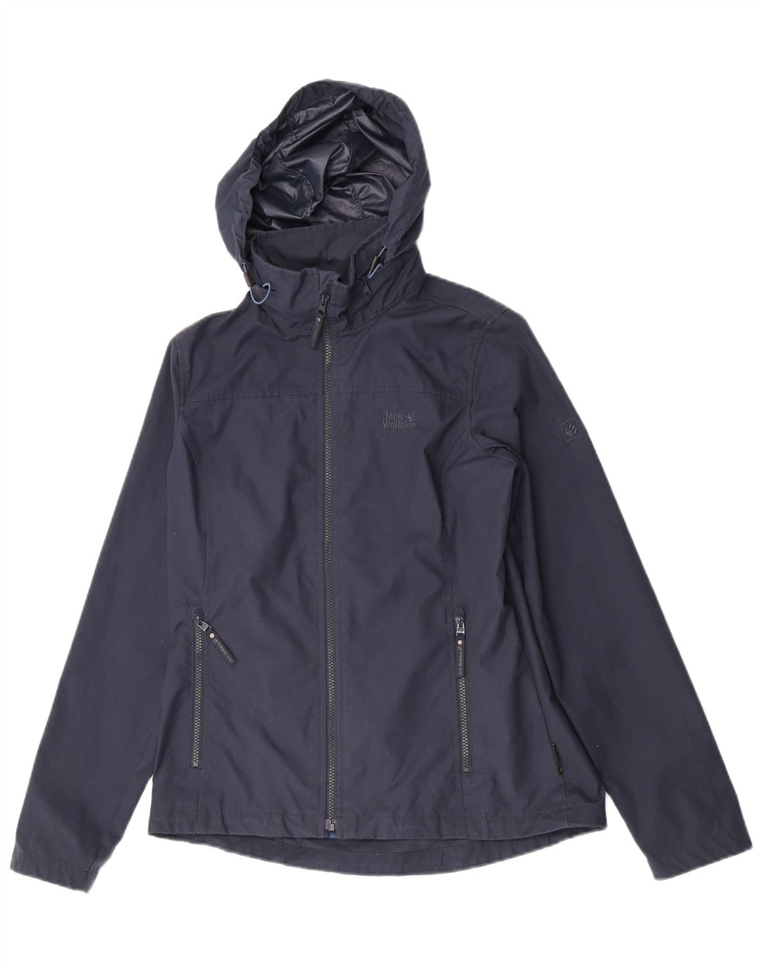 Jack Wolfskin Womens Hooded Windbreaker Jacket UK 12 Medium Navy Blue