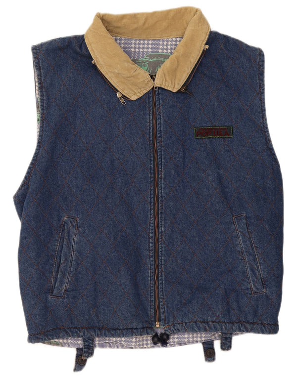 POP 84 Herren Jeansweste UK 42 XL Blau Geometrisch