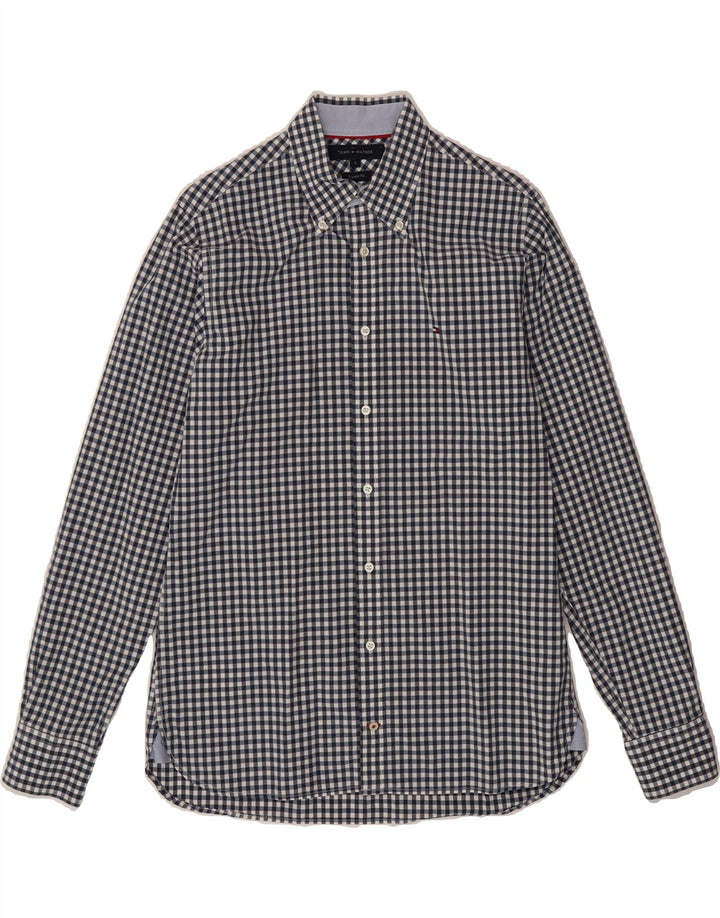 TOMMY HILFIGER Mens Regular Fit Shirt Small Navy Blue Gingham Cotton Vintage Tommy Hilfiger and Second-Hand Tommy Hilfiger from Messina Hembry 