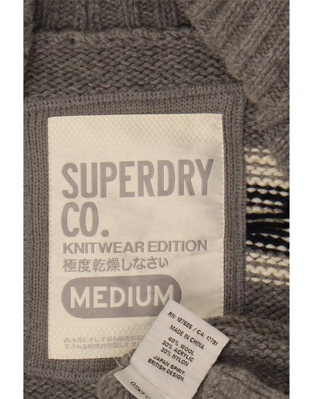 Superdry Womens Cardigan Sweater UK 14 Medium Grey Geometric Wool