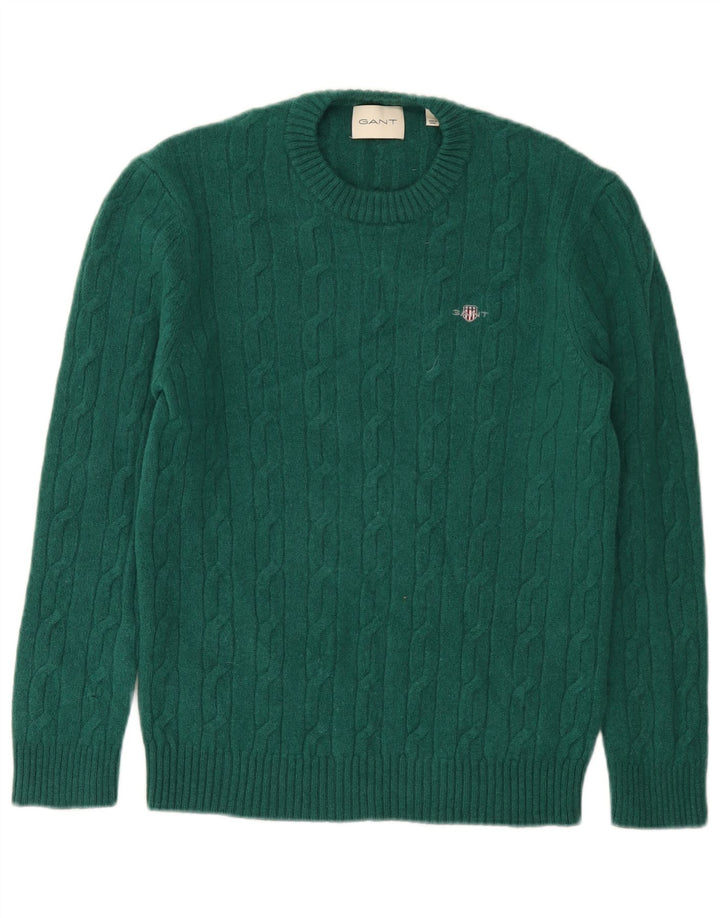 Gant Maglione da uomo girocollo vestibilità regolare maglione piccolo in lana verde