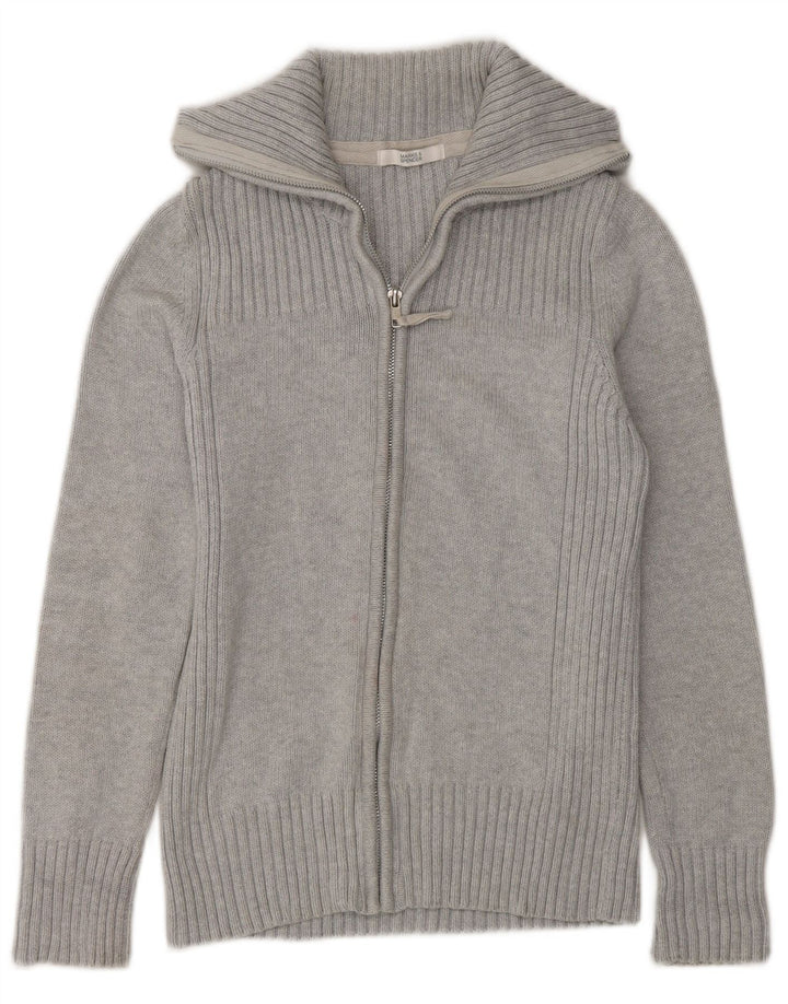 Marks & Spencer Womens Full Zip Cardigan Sweater UK 12 Medium Grey Cotton