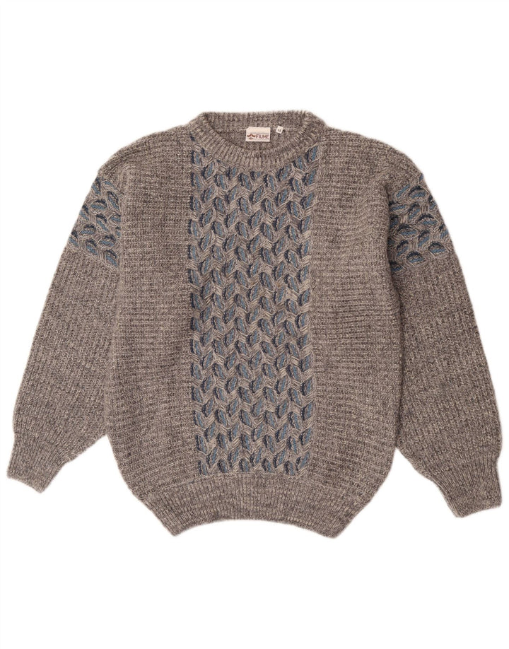 Fiume Herre Boat Neck Jumper Sweater IT 48 Medium Grey Floral