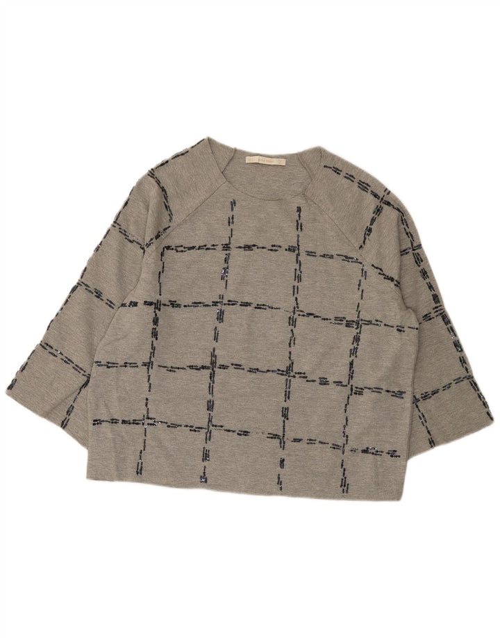 Zara Womens Oversized Top 3/4 Sleeve UK 14 Medium Grey Check