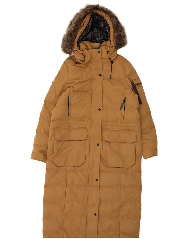 Superdry Abrigo acolchado con capucha para mujer, Reino Unido 42, Poliéster beige medio