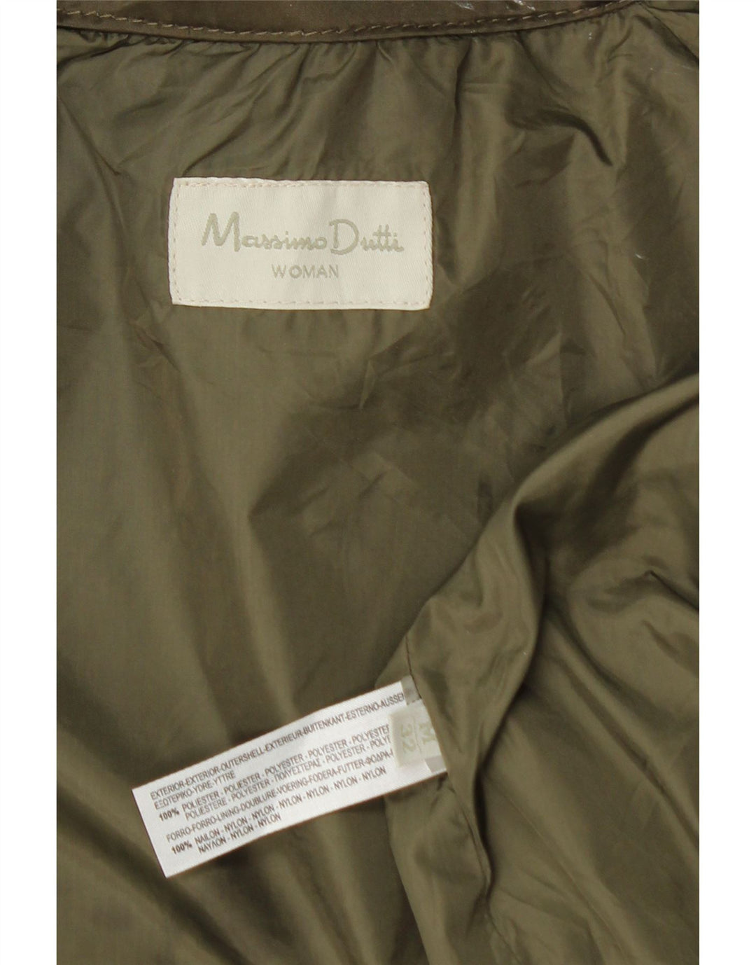 MASSIMO DUTTI Womens Military Overcoat UK 14 Medium Khaki Polyester Vintage Massimo Dutti and Second-Hand Massimo Dutti from Messina Hembry 