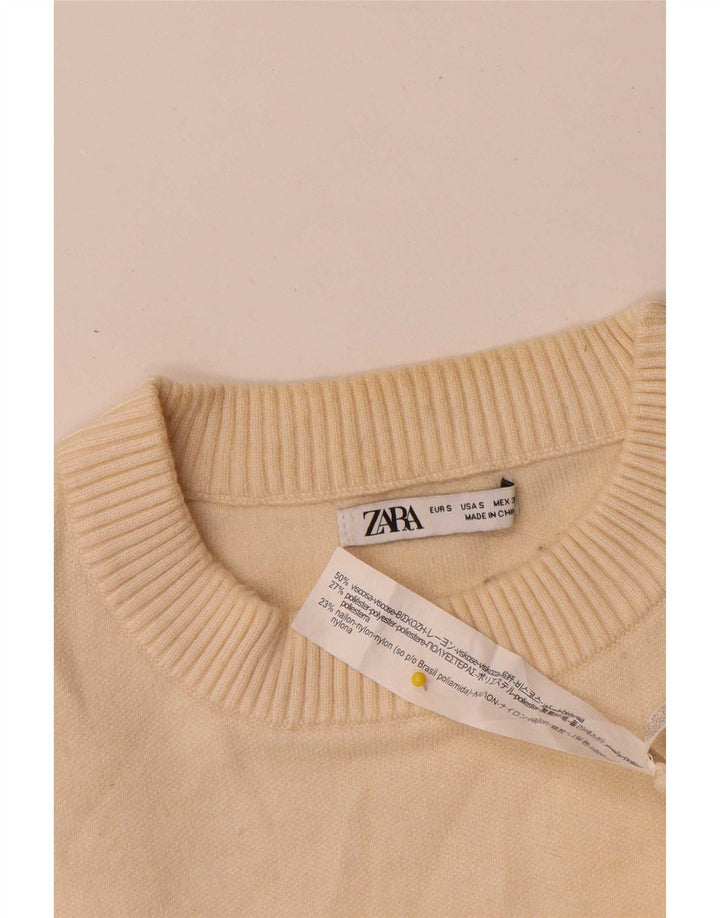 Zara Mens Crew Neck Jumper Sweater Small Beige Viscose