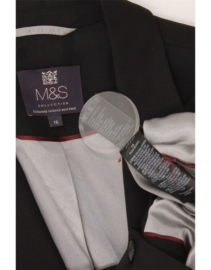 Marks & Spencer Womens 1 Button Blazer Jacket UK 16 Large Black New Wool
