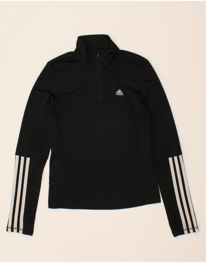 ADIDAS Womens Zip Neck Pullover Tracksuit Top UK 4/6 XS Black Polyester Vintage Adidas and Second-Hand Adidas from Messina Hembry 