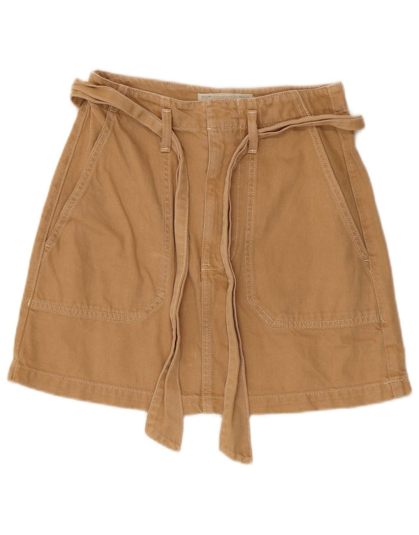 Topshop Damen Jeansrock UK 8 Small W26 Braune Baumwolle