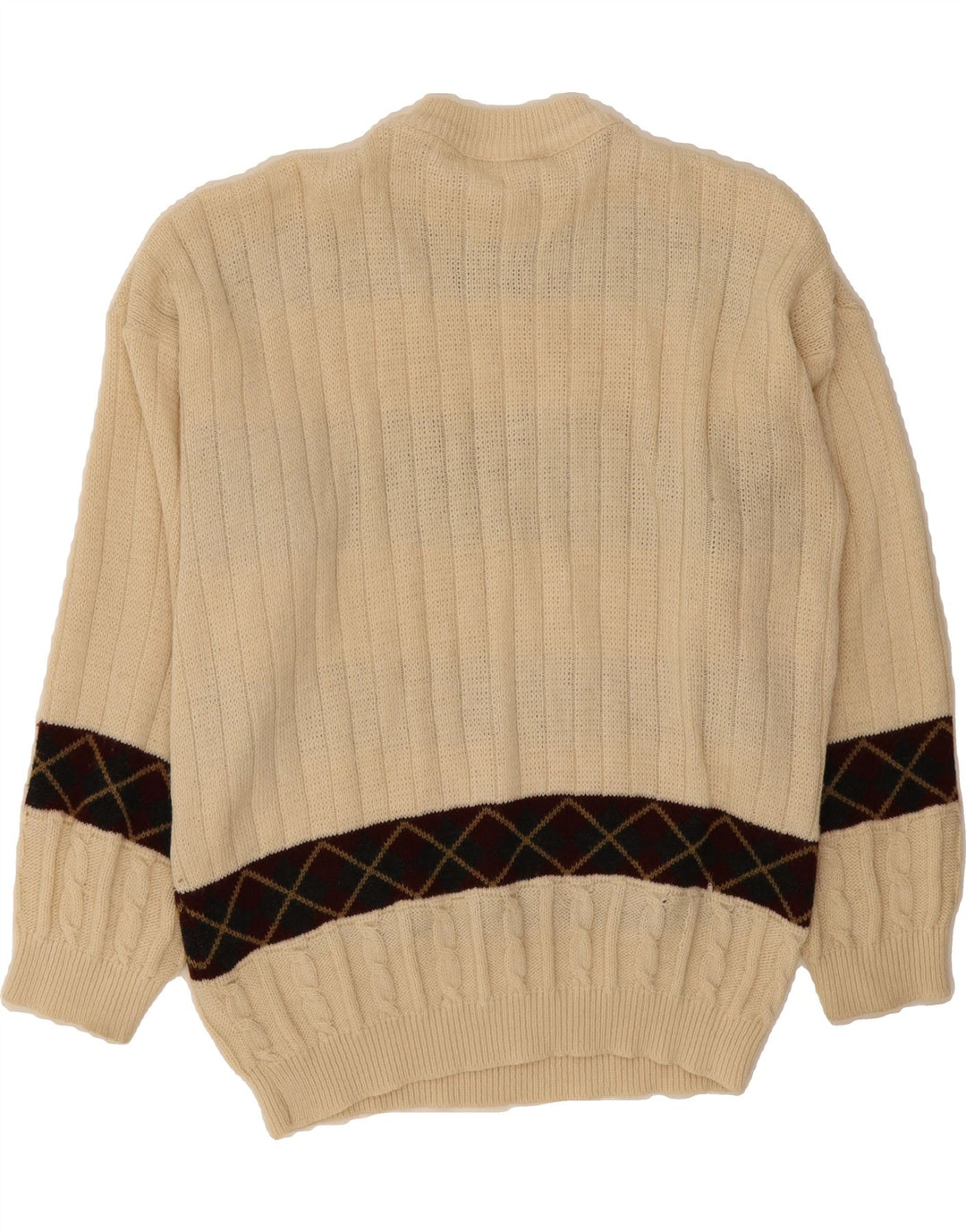 VINTAGE Mens Crew Neck Jumper Sweater Large Beige Argyle/Diamond Vintage Vintage and Second-Hand Vintage from Messina Hembry 