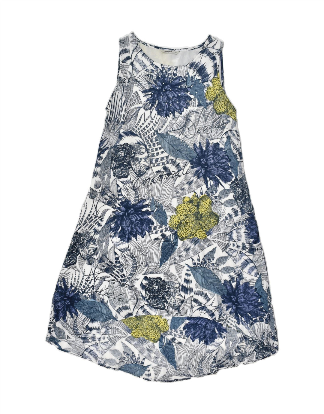 DESIGUAL Womens Sleeveless Asymmetrical Dress EU 40 Medium Blue Floral | Vintage Desigual | Thrift | Second-Hand Desigual | Used Clothing | Messina Hembry 