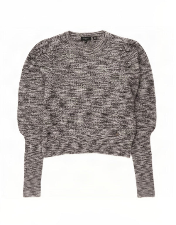 Ted Baker Damen-Pullover mit bauchfreiem U-Boot-Ausschnitt, Größe 2, klein, grau meliert