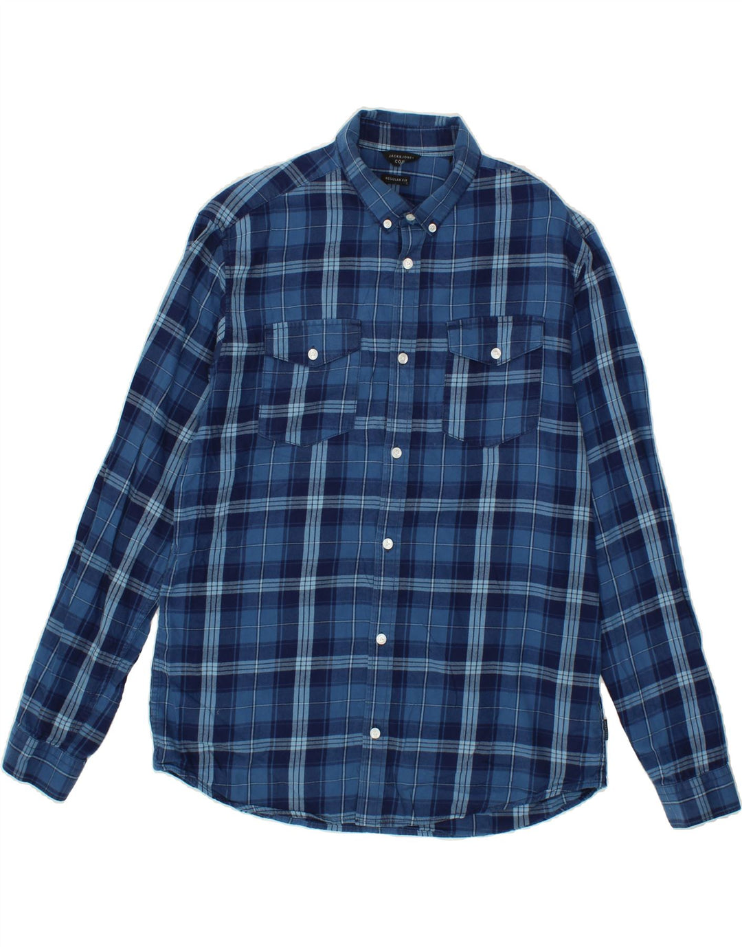 JACK & JONES Mens Regular Fit Shirt Large Blue Check Cotton Vintage Jack & Jones and Second-Hand Jack & Jones from Messina Hembry 