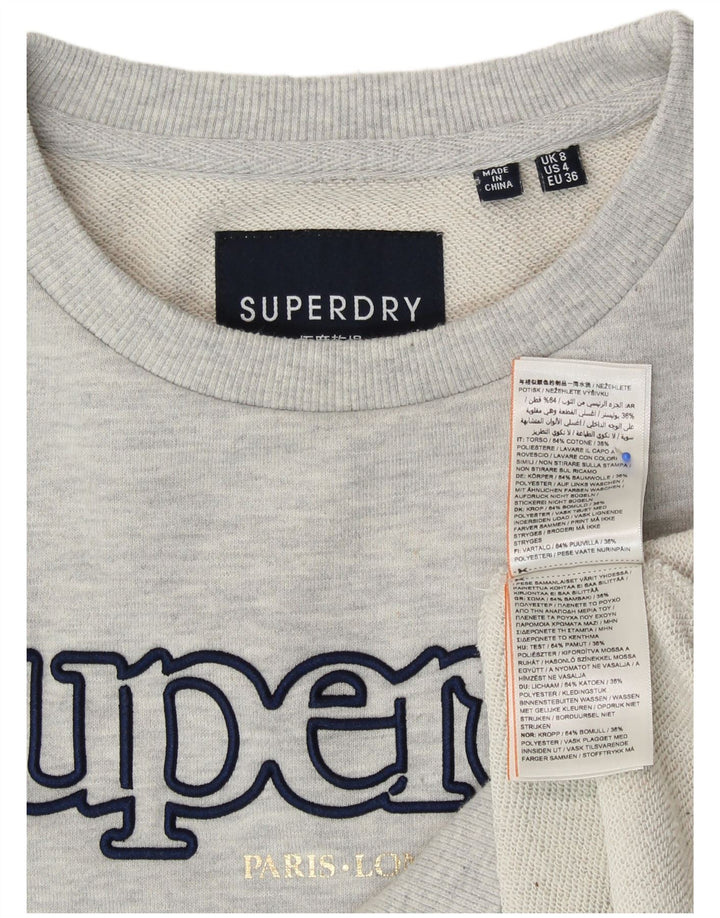 SUPERDRY Womens Oversized Graphic Sweatshirt Jumper UK 8 Small Grey Cotton