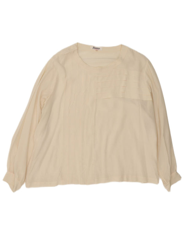 Vintage Damen Langarm-Oversize-Bluse Top IT 46 Große cremefarbene Seide