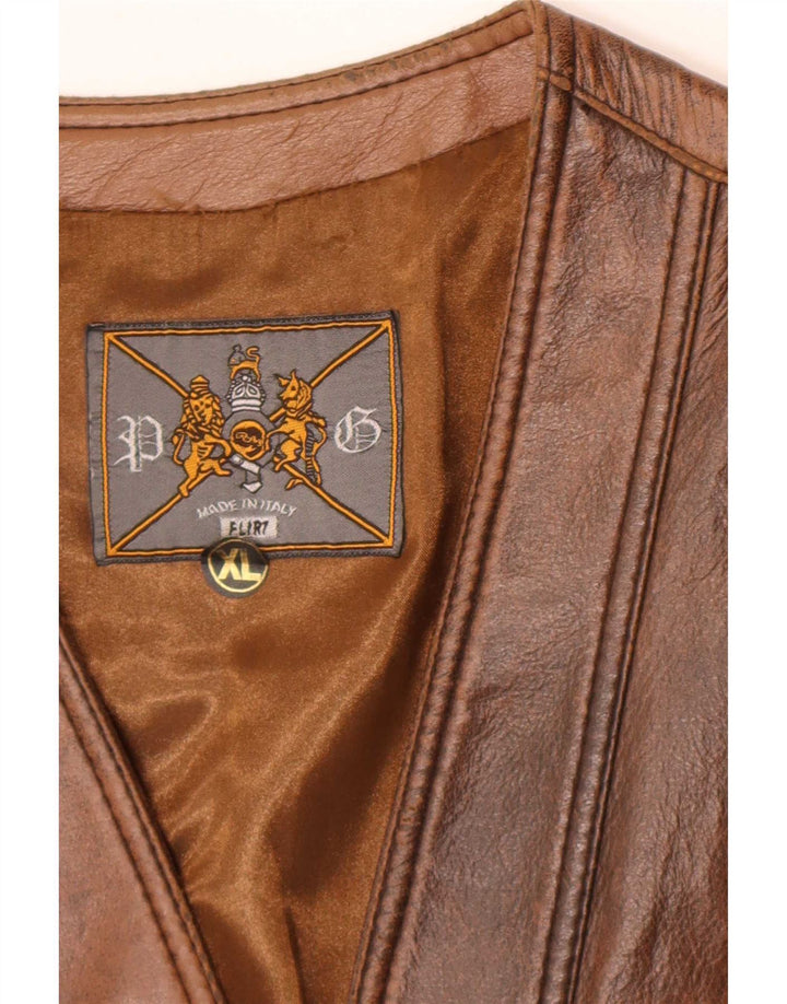 Vintage Mens Leather Waistcoat XL Brown