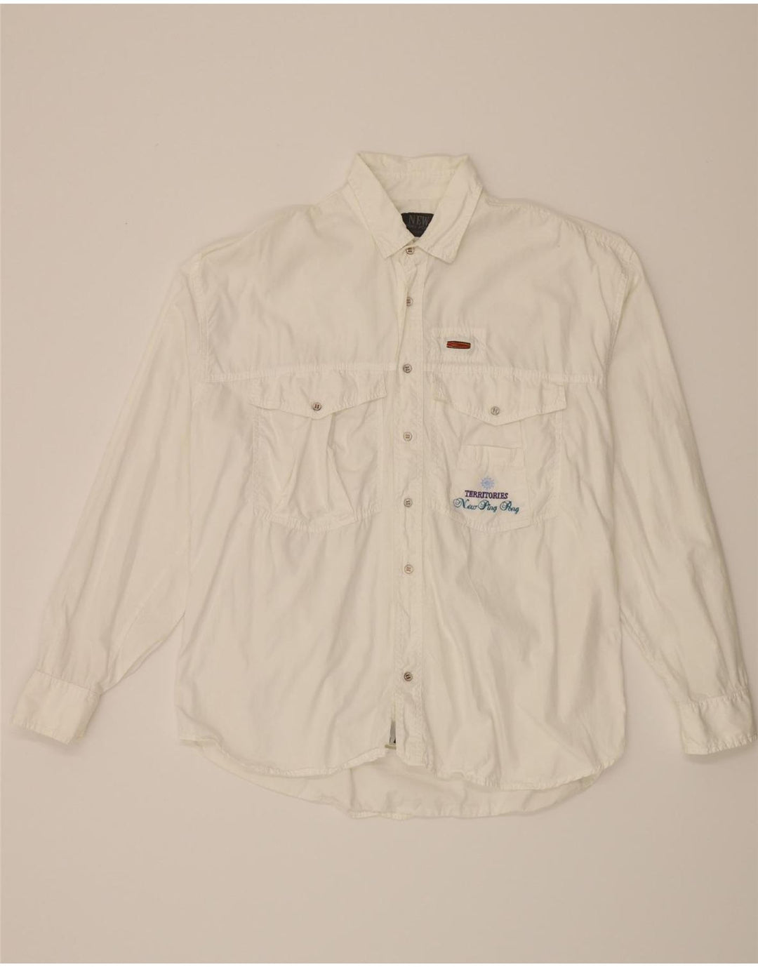 VINTAGE Mens Graphic Shirt Large White Cotton Vintage Vintage and Second-Hand Vintage from Messina Hembry 