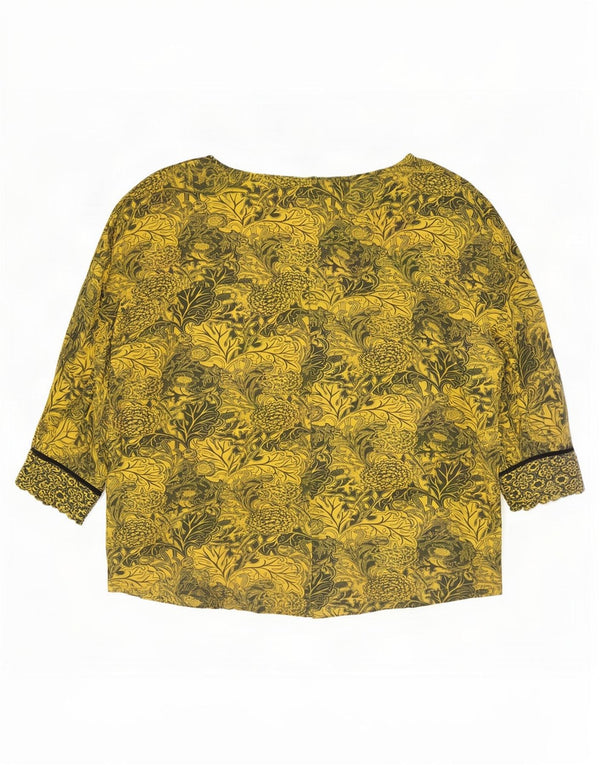 Desigual Donna Maglione Oversize con Scollo a V UK 14 Medio Giallo Floreale