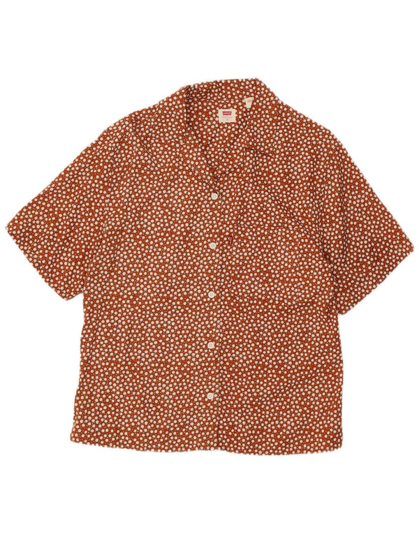 Levi's Damen Kurzarmhemd UK 10 Small Brown Floral Lyocell
