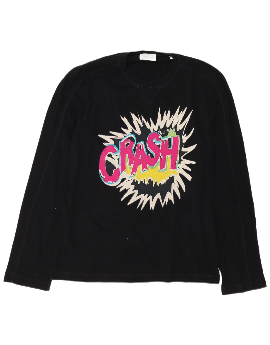 Iceberg Mens Graphic Top Long Sleeve Large Black Cotton