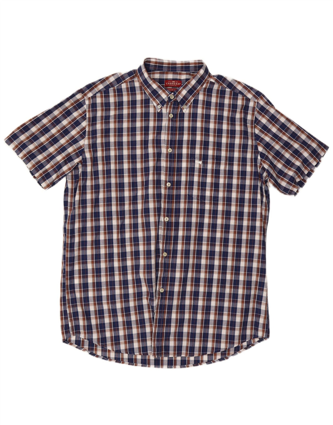 Carrera Mens Short Sleeve Regular Fit Shirt 2XL Navy Blue Check