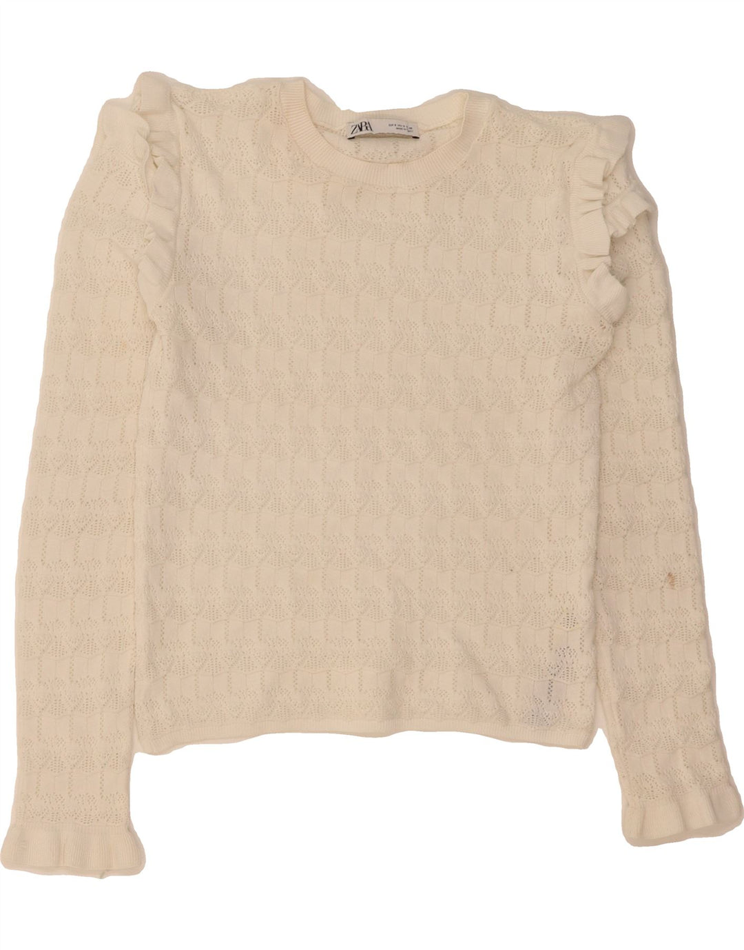 ZARA Womens Crew Neck Jumper Sweater UK 10 Small White Polyester Vintage Zara and Second-Hand Zara from Messina Hembry 