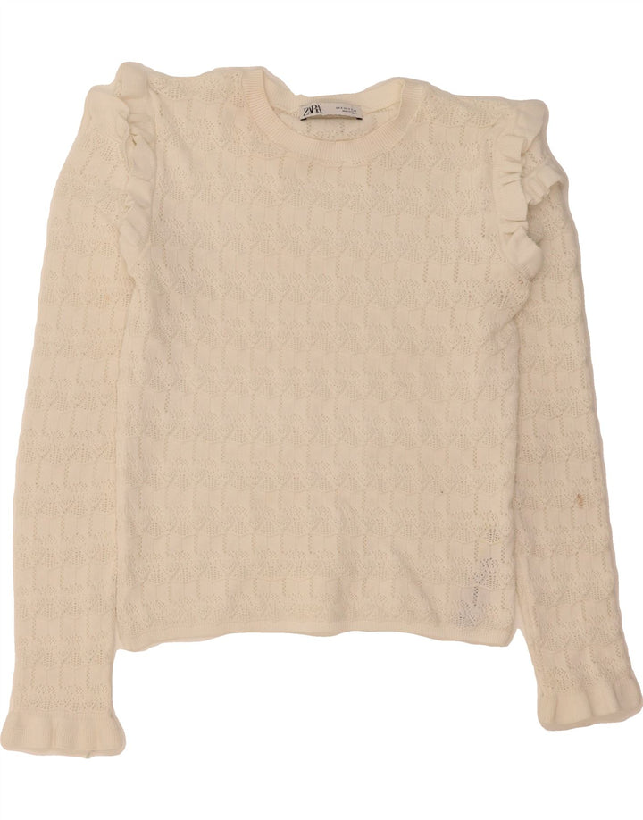 ZARA Womens Crew Neck Jumper Sweater UK 10 Small White Polyester Vintage Zara and Second-Hand Zara from Messina Hembry 