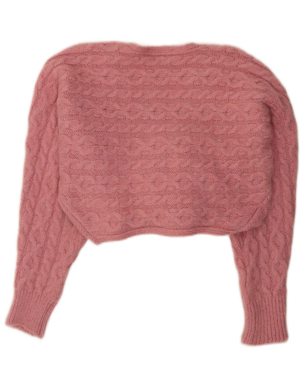 Zara Womens Crop Oversize Cardigan Pull UK 10 Petit Acrylique Rose