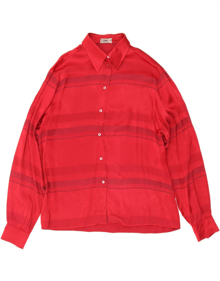 VINTAGE Womens Shirt Blouse IT 44 Medium Red Striped Acetate Vintage Vintage and Second-Hand Vintage from Messina Hembry 