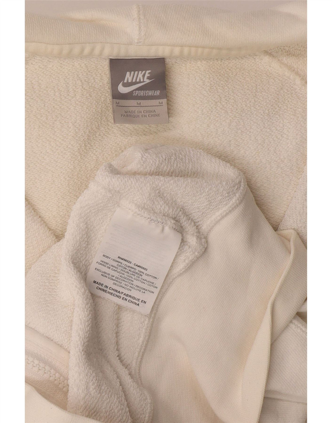 NIKE Womens Zip Hoodie Sweater UK 14 Medium White Cotton Vintage Nike and Second-Hand Nike from Messina Hembry 