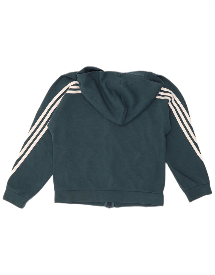 ADIDAS Boys Zip Hoodie Sweater 9-10 Years Green Cotton
