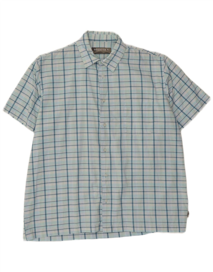 REGATTA Mens Short Sleeve Shirt XL Blue Check Cotton