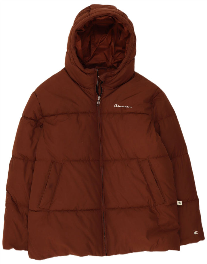 Champion Mens Hooded Padded Jacket UK 42 XL Brown Polyester