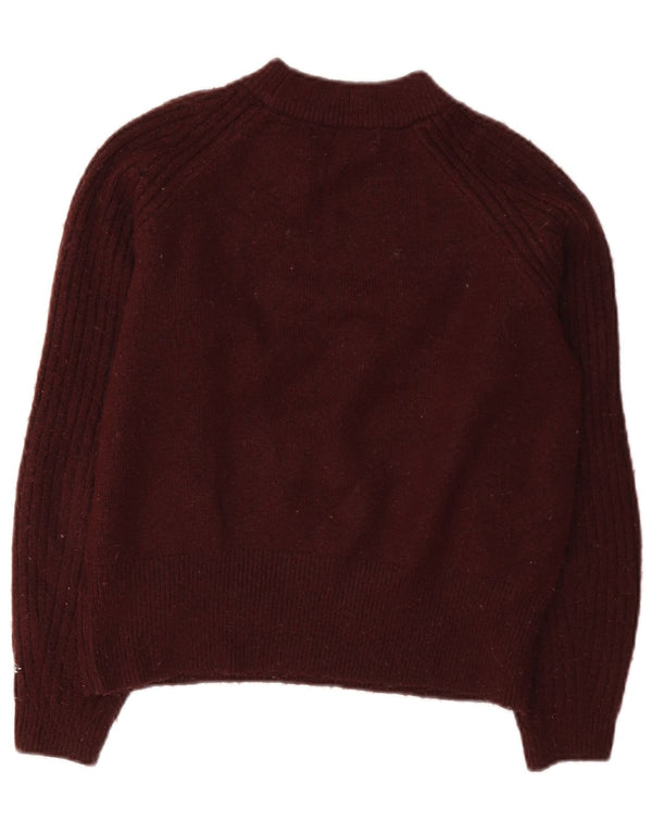 Marks & Spencer Dame Crop Crew Neck Jumper Sweater UK 10 Small Burgundy