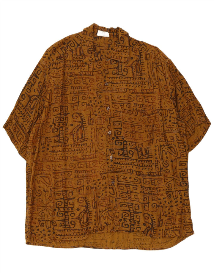 Ingram Mens Abstract Pattern Short Sleeve Shirt Size 43 17 XL Brown Viscose